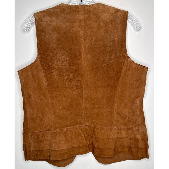 Chico’s Suede Leather Vest Brown Scalloped Hem western cowgirl Size 1 Medium - Picture 3 of 12